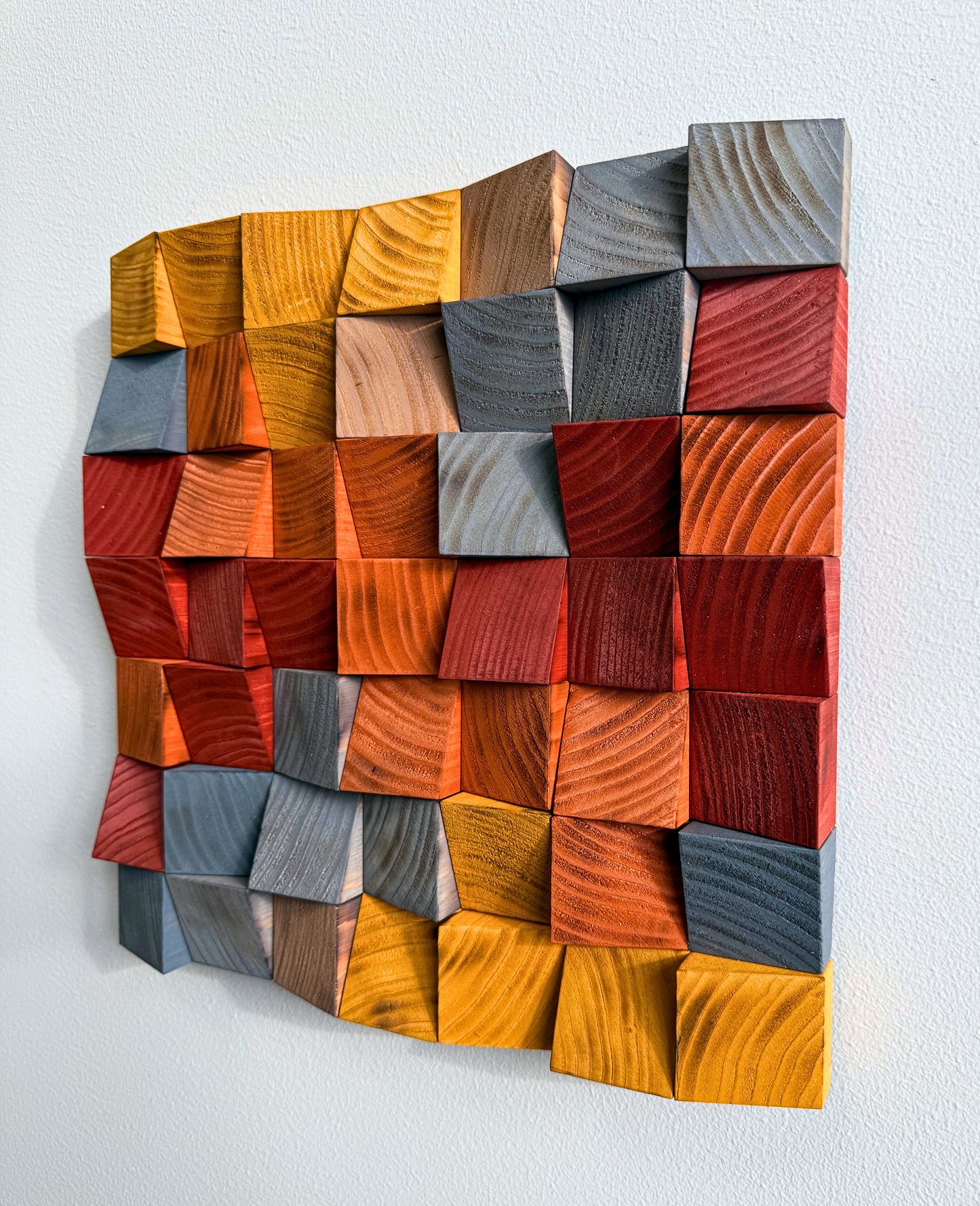 Wall Decor "Rustic Burnt Wood Block Art"