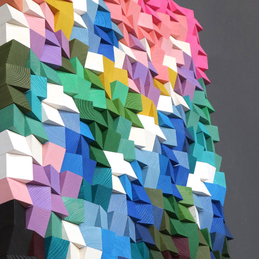 Handcrafted acoustic wooden wall panel inspired by blooming allium flowers.