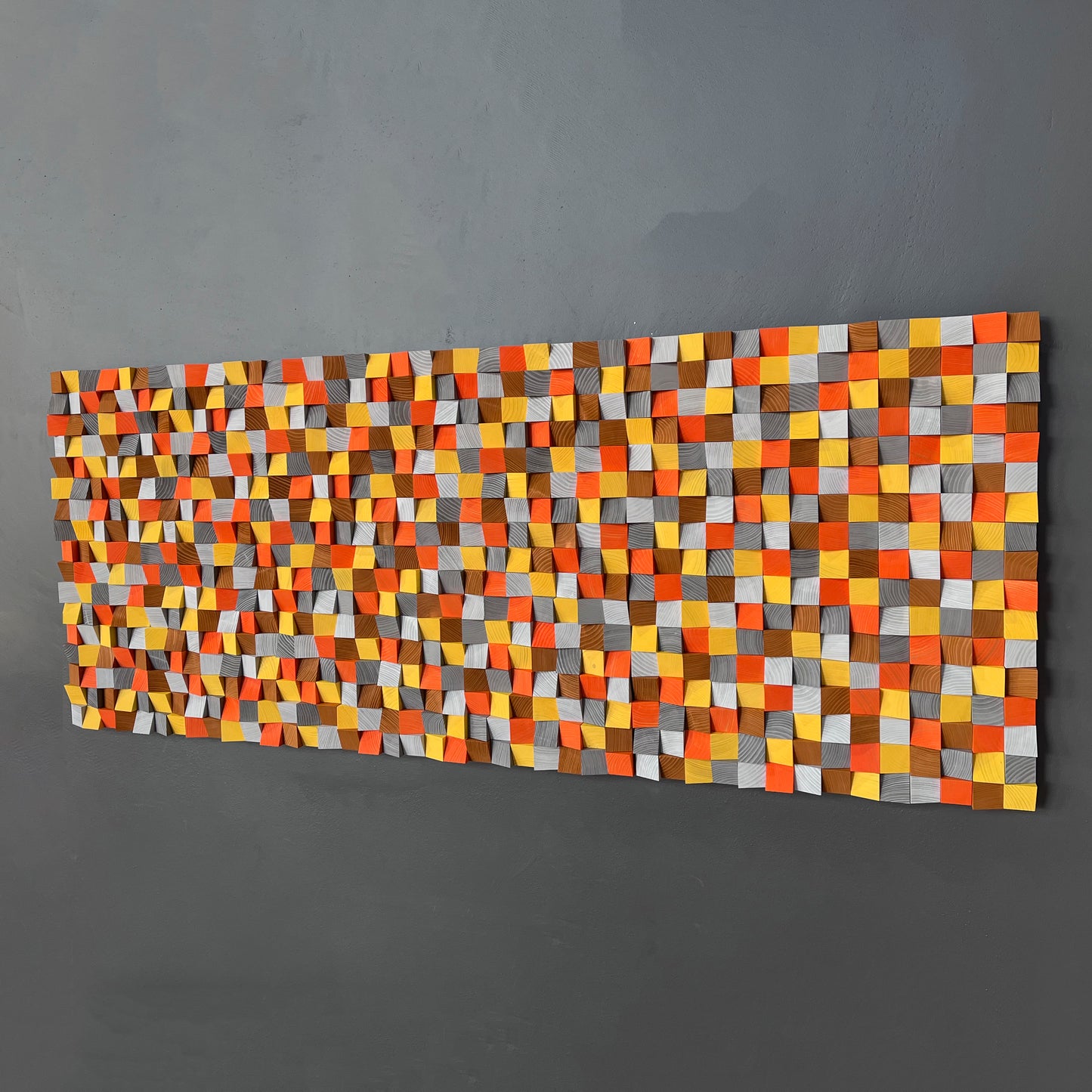 Artistic wall decor in warm tones handcrafted from sustainable wood by WoodenPix.