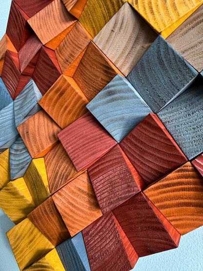 Wall Decor "Rustic Burnt Wood Block Art"