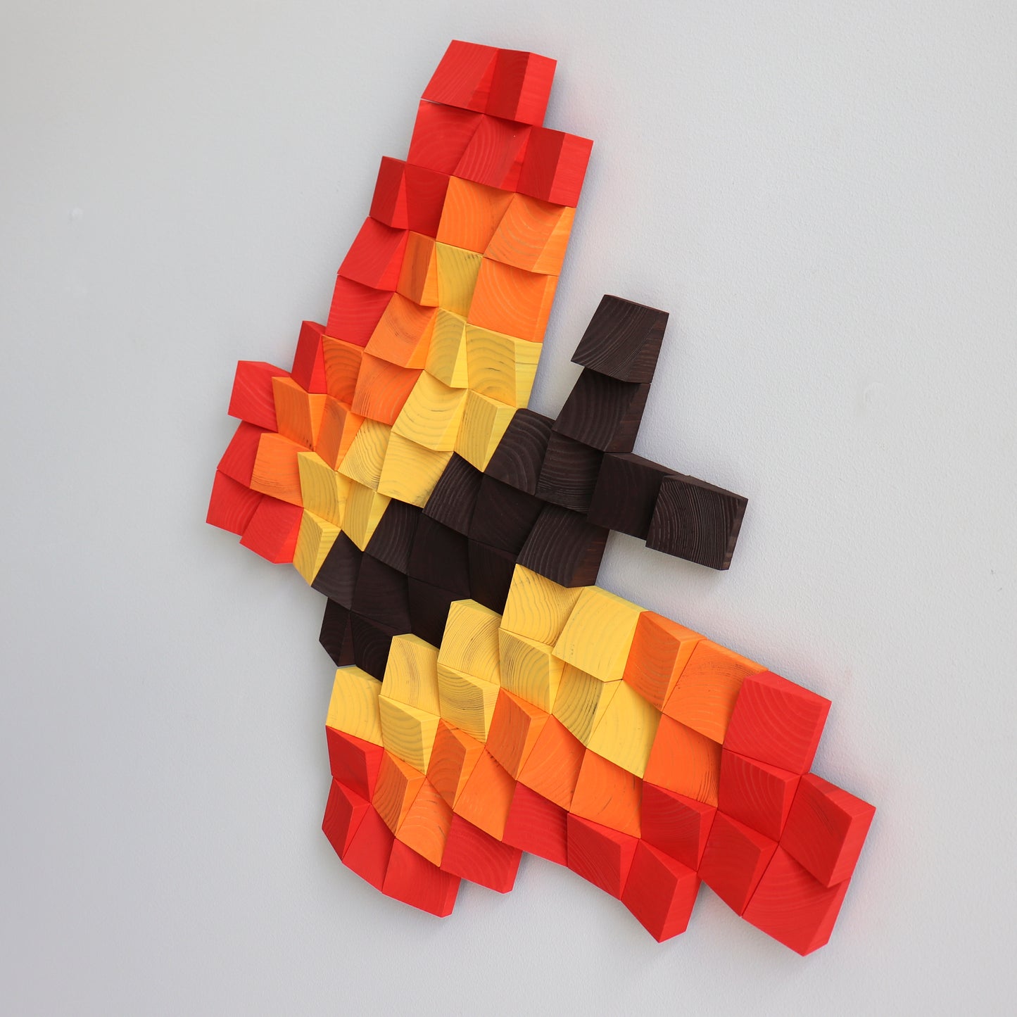 Orange and yellow gradient 3D wooden butterfly art panel with handcrafted texture.