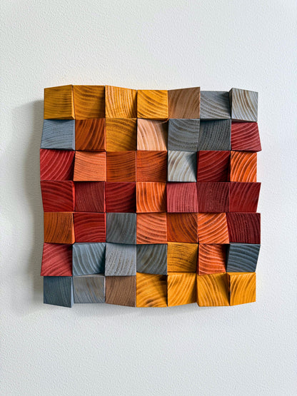 Wall Decor "Rustic Burnt Wood Block Art"