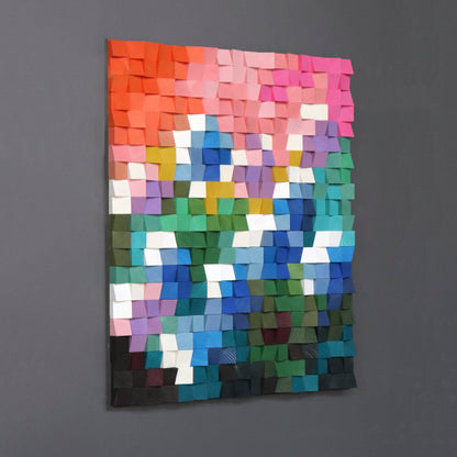 Purple Allium wooden acoustic panel with handcrafted natural wood texture and color depth.