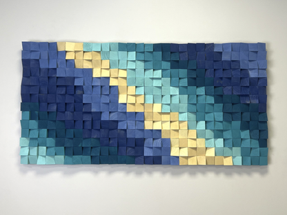 Eco-friendly wooden acoustic wall art blending modern craft with coastal tranquility.