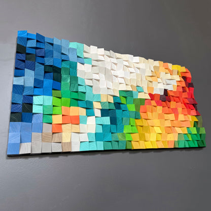 Colorful 3D wooden acoustic panel ideal for modern creative interiors.