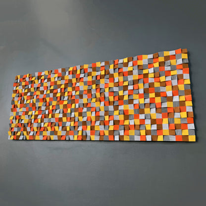 Colorful handcrafted wooden wall panel designed for artistic interior sound enhancement.