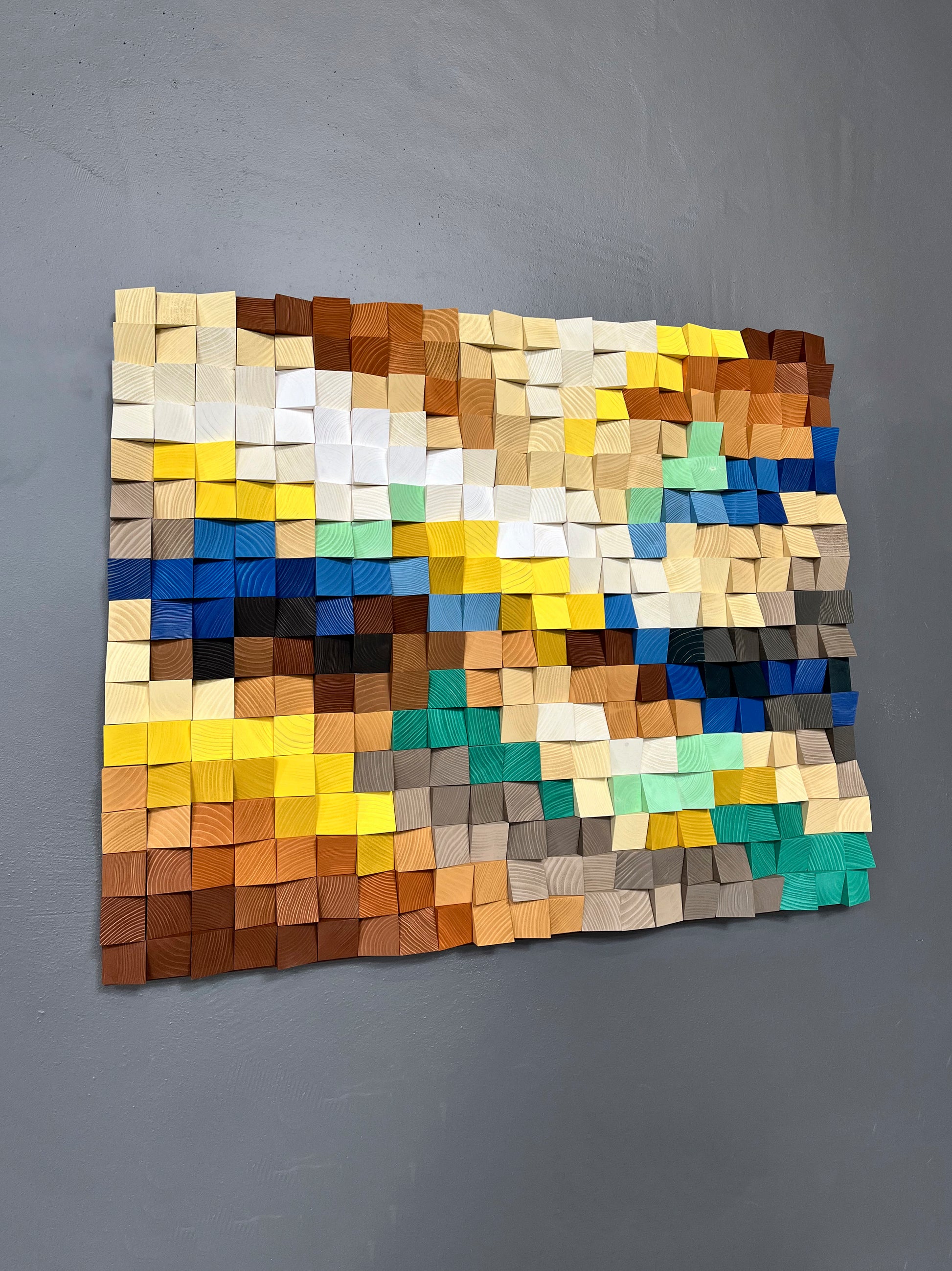 Eco-friendly 3D wooden acoustic wall panel inspired by geological textures and patterns.