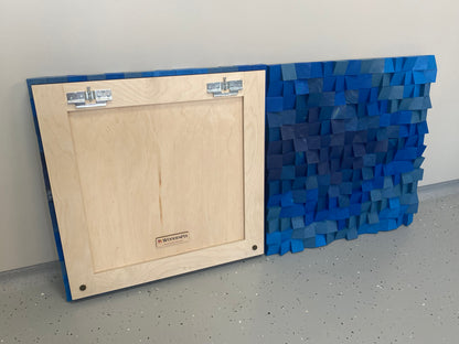 Blue-toned wooden sound diffuser panel for modern home or office interiors.