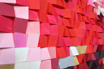 Eco-friendly 3D wooden acoustic panel with handcrafted color transitions for warm interiors.