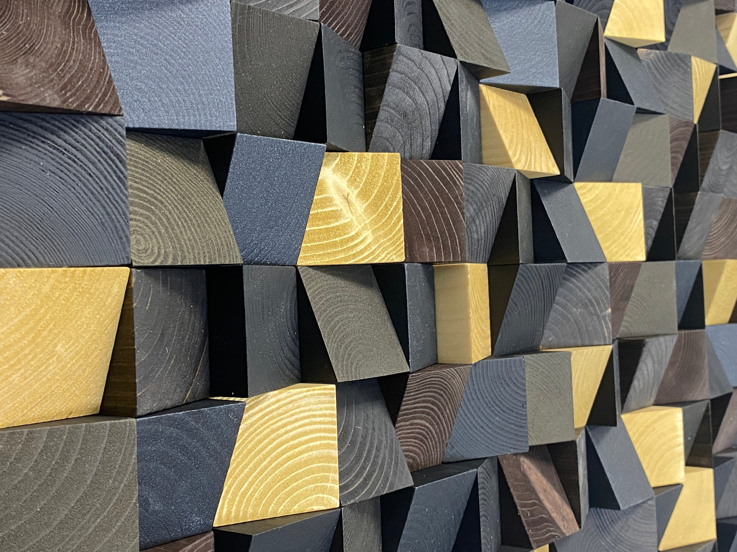 Golden Stars at Night wall art combining black wood texture with golden details.