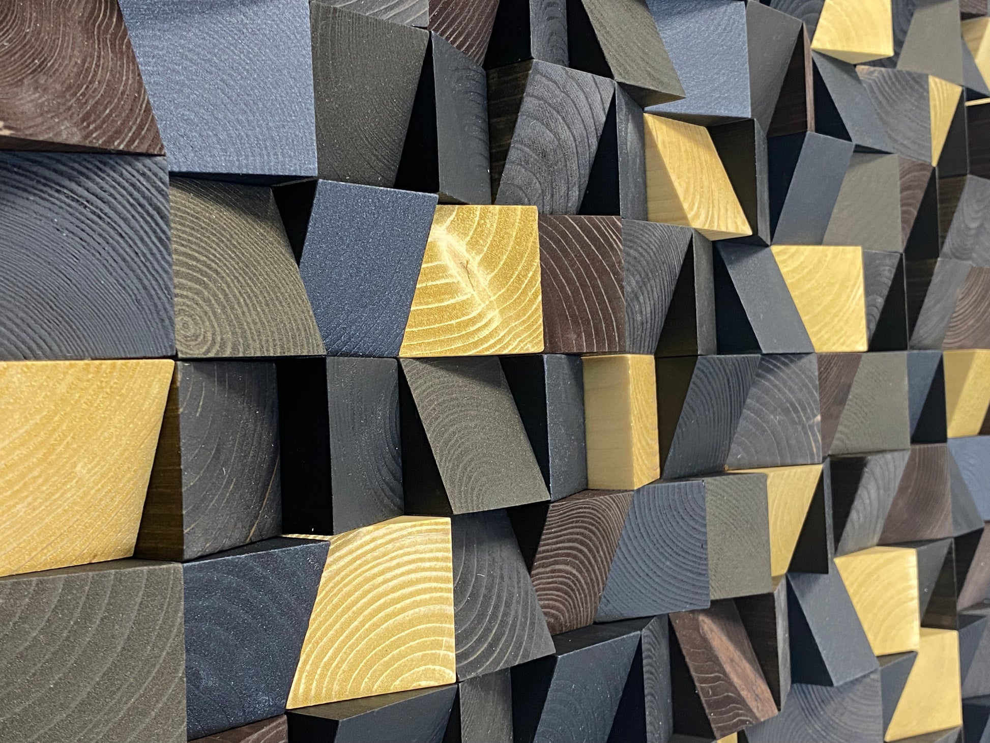 Golden Stars at Night wall art combining black wood texture with golden details.