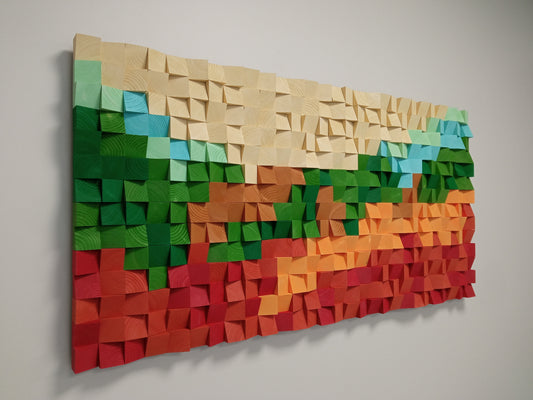 Fall Leaves 3D wooden wall art panel featuring warm red, orange, and green tones.