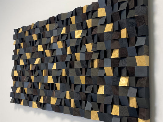 Golden Stars at Night 3D wooden wall art by WoodenPix featuring elegant black and gold tones.