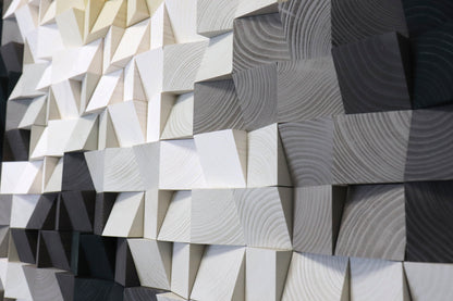 Handmade wooden acoustic sound diffuser panel by WoodenPix for modern living spaces.