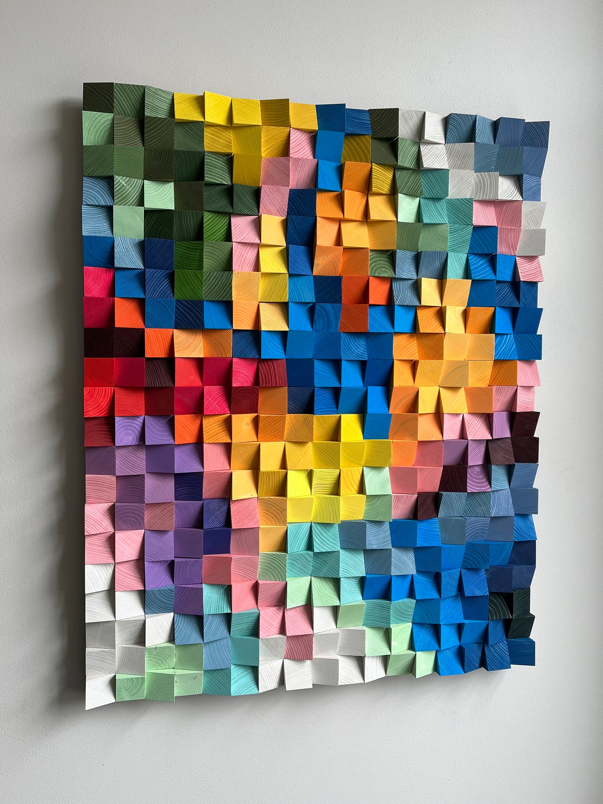 Detailed 3D texture of Summer Spots wooden acoustic wall panel by WoodenPix.