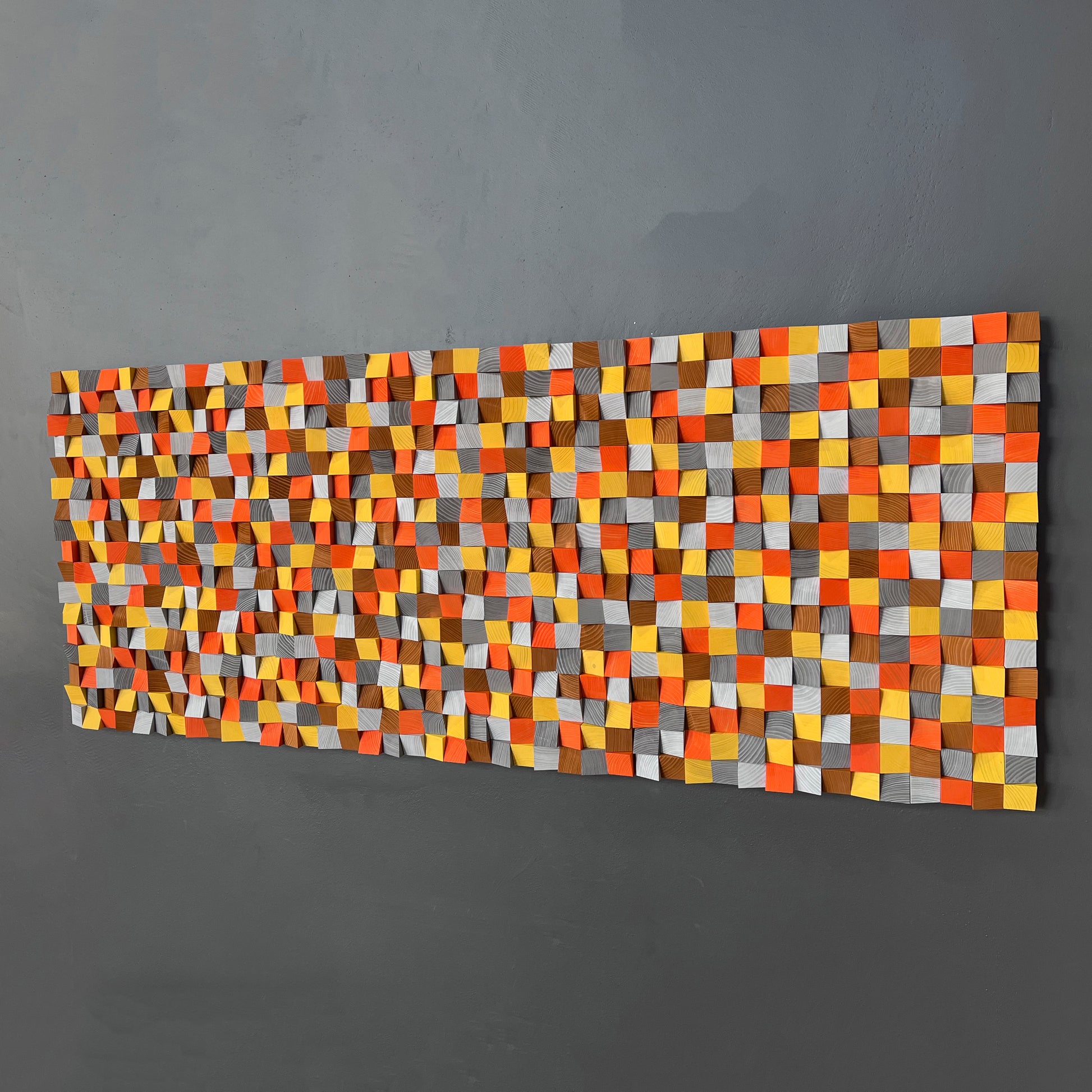 Artistic wall decor in warm tones handcrafted from sustainable wood by WoodenPix.
