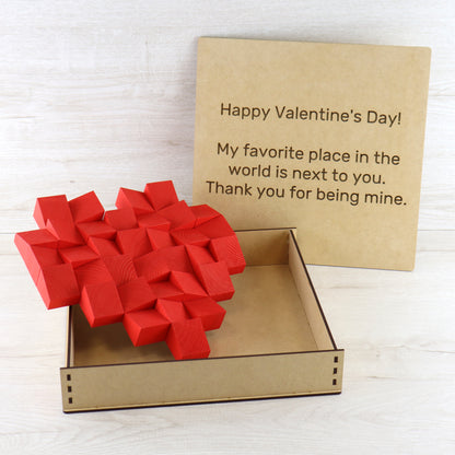 Heart wood wall art presented in a wooden gift box with engraved message