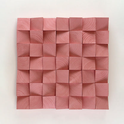 Handcrafted Light Pink 3D wooden wall panel with sculpted geometric blocks and soft pastel tones, creating a warm and elegant textured art piece.