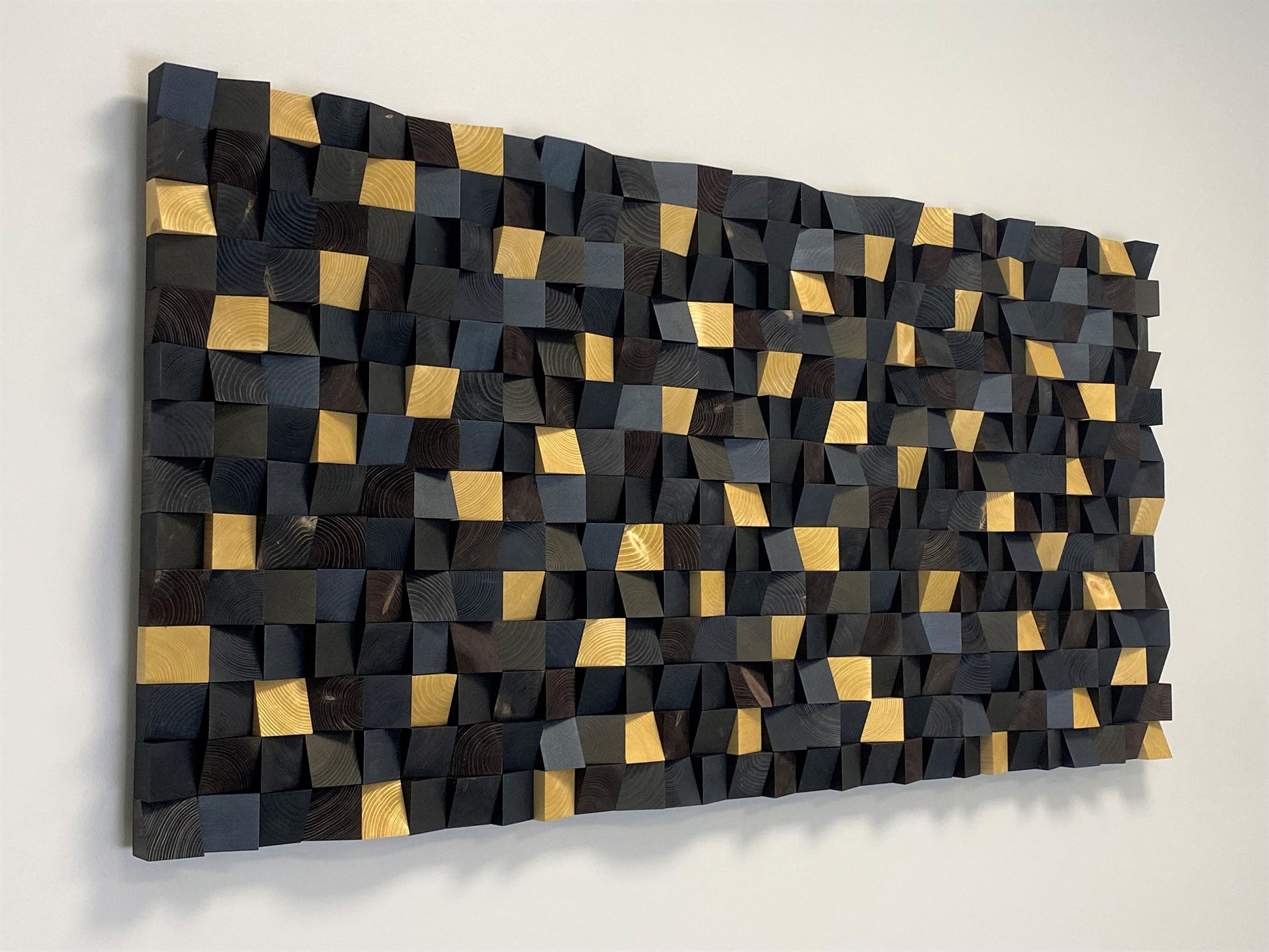 WoodenPix Golden Stars at Night acoustic panel showing geometric wooden texture.