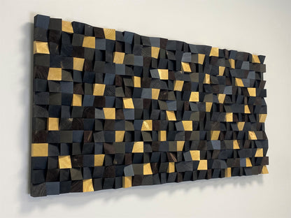 WoodenPix Golden Stars at Night acoustic panel showing geometric wooden texture.