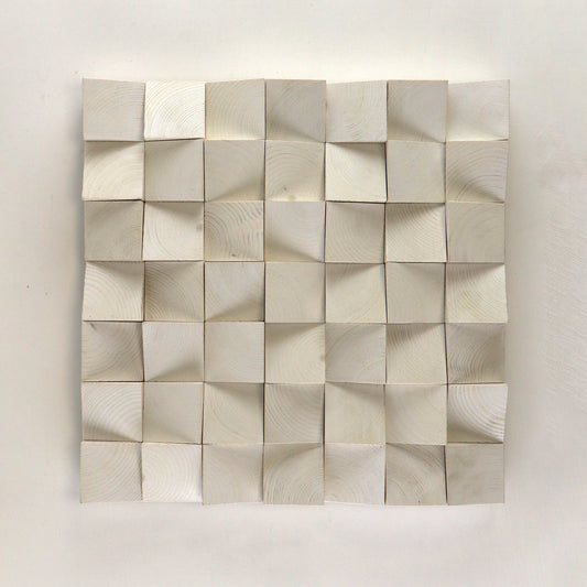 Handcrafted Signal White 3D wooden wall art with sculpted texture and minimalist tone. Perfect for modern interiors, acoustic balance, and clean aesthetic design.