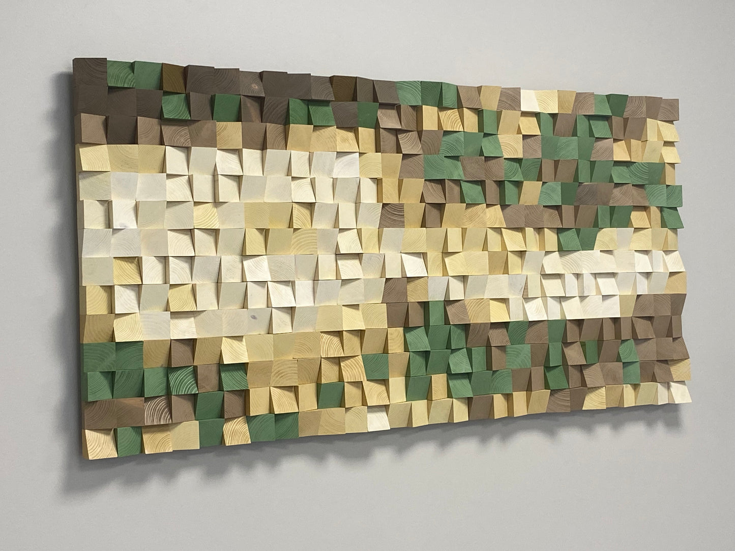 Modern beige wooden wall decor showcasing textured blocks and acoustic depth for interiors.