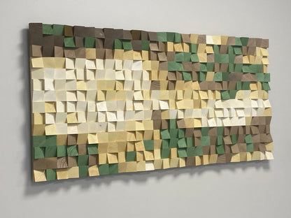 Modern beige wooden wall decor showcasing textured blocks and acoustic depth for interiors.