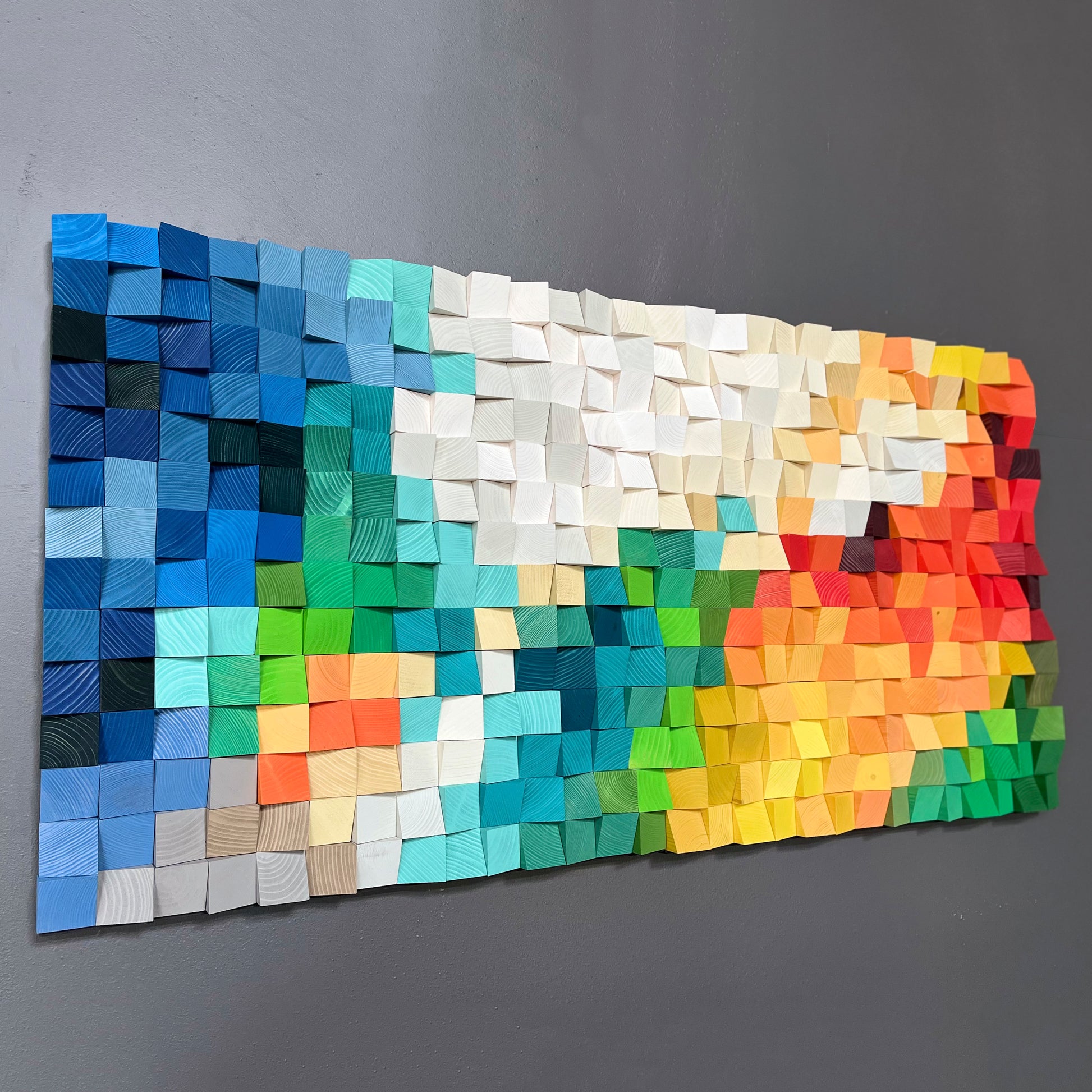 Eco-friendly handcrafted wall decor in bold gradient tones by WoodenPix.