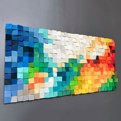 Eco-friendly handcrafted wall decor in bold gradient tones by WoodenPix.