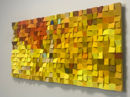 Modern acoustic wall panel by WoodenPix combining natural textures and vibrant fall colors.