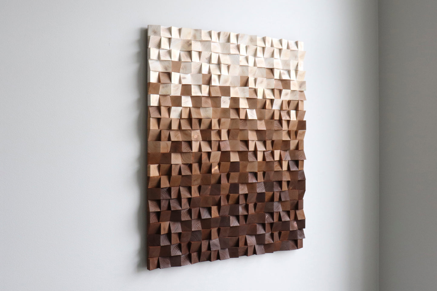 WoodenPix handcrafted wall art with warm brown tones, sculpted blocks, and sound-enhancing depth.