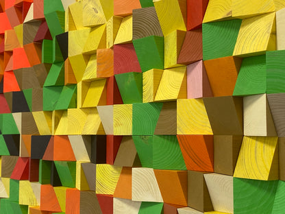 Neon-colored 3D wooden panel for home or office, offering vivid tones and handcrafted artistry.