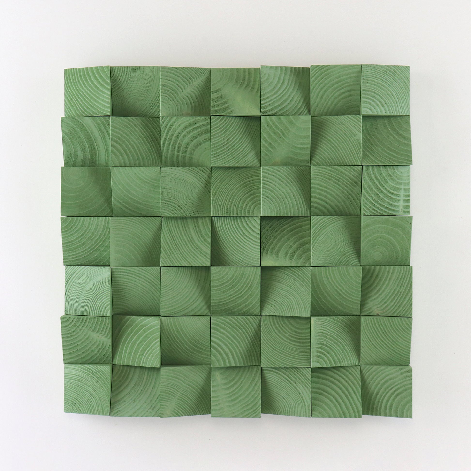 Pale Green 3D wooden wall art panel featuring handcrafted geometric wood blocks with natural acoustic texture.