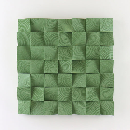 Pale Green 3D wooden wall art panel featuring handcrafted geometric wood blocks with natural acoustic texture.