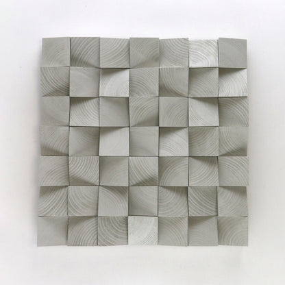 Papyrus White 3D wooden wall art panel featuring handcrafted geometric blocks and soft acoustic texture.