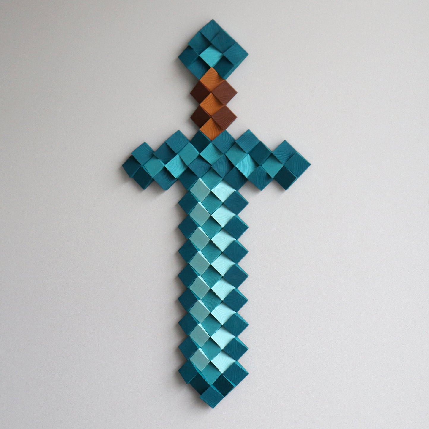Artistic pixel-style diamond sword wall art inspired by Minecraft gaming design
