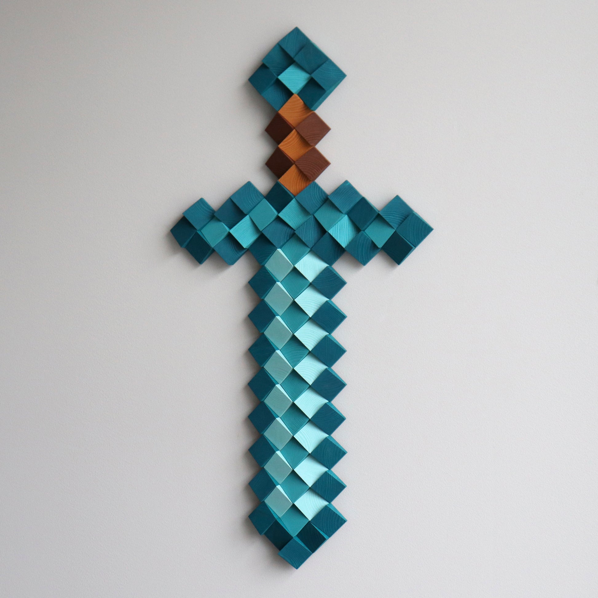 Artistic pixel-style diamond sword wall art inspired by Minecraft gaming design