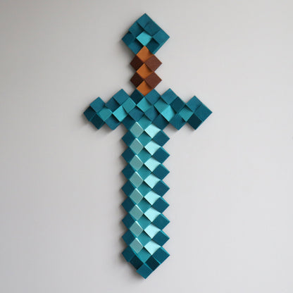 Artistic pixel-style diamond sword wall art inspired by Minecraft gaming design