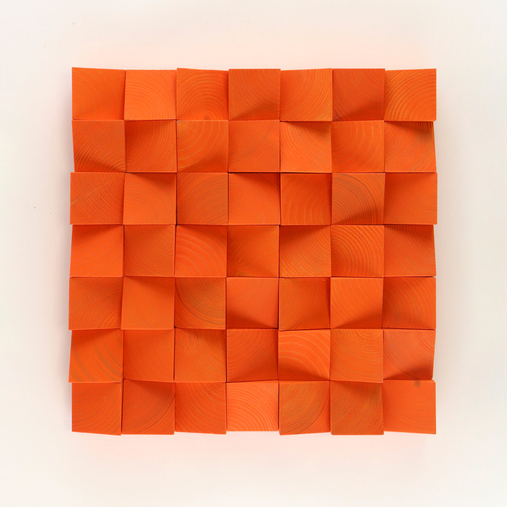 Pure Orange wooden acoustic wall art panel with sculpted 3D blocks and rich wood grain, adding vibrant texture and depth to contemporary interiors.