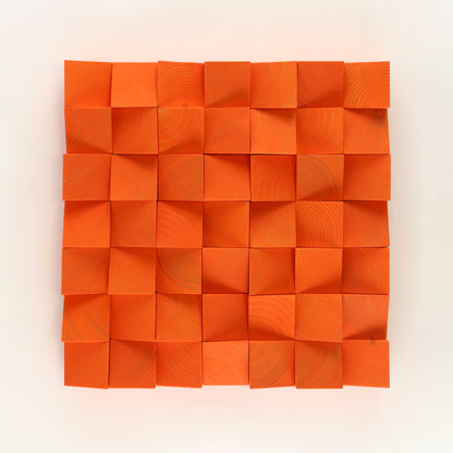 Pure Orange wooden acoustic wall art panel with sculpted 3D blocks and rich wood grain, adding vibrant texture and depth to contemporary interiors.