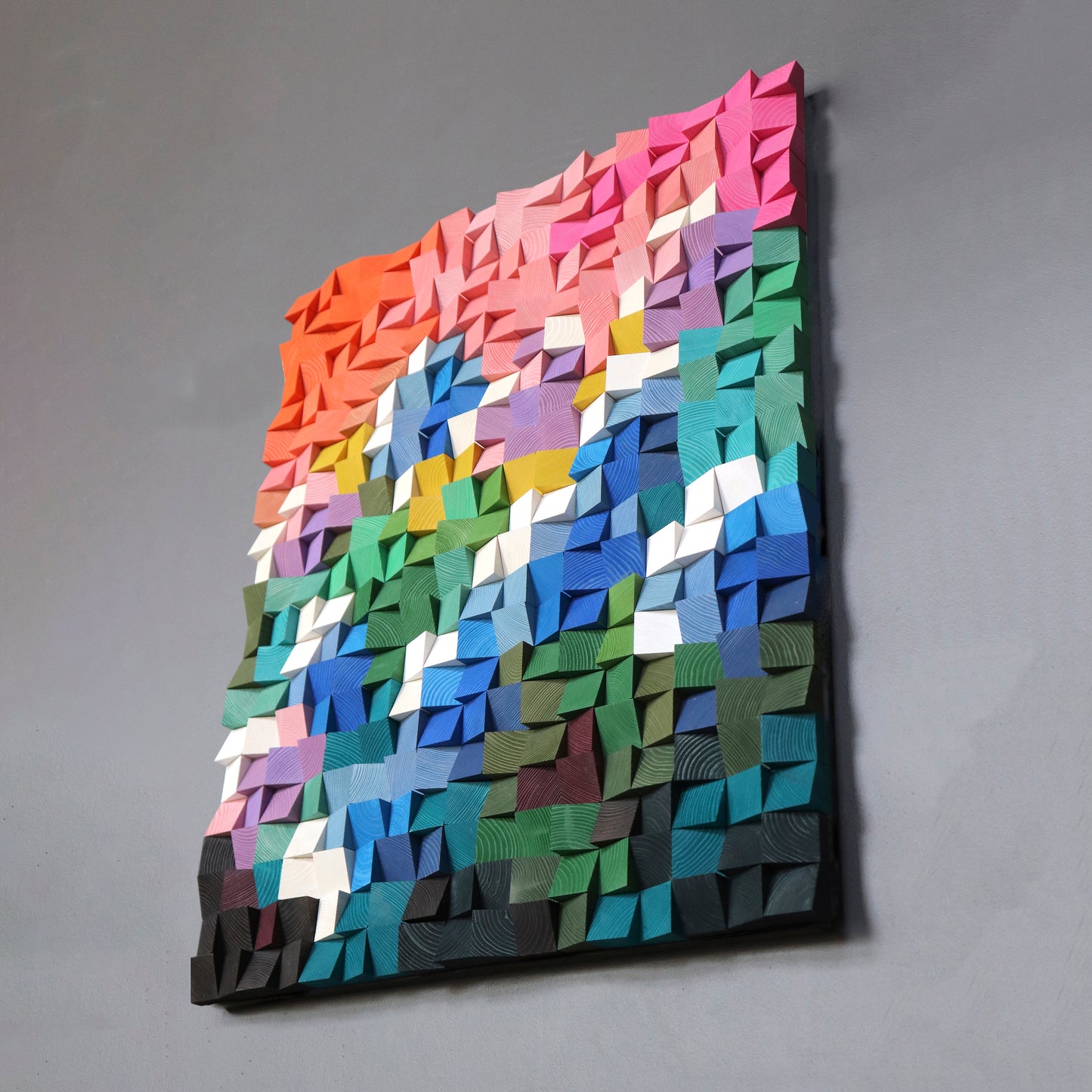 Purple Allium 3D wooden wall art by WoodenPix with vibrant purple, green, and coral tones.