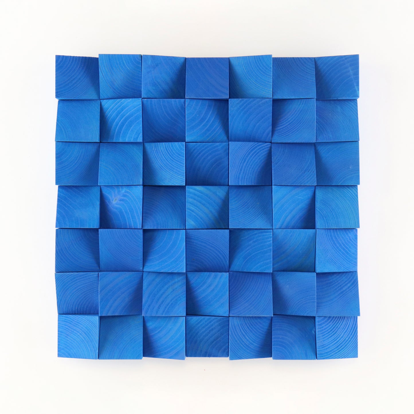 Sky Blue 3D wooden wall art panel featuring sculpted geometric wood blocks and rich acoustic texture for modern interior decor.