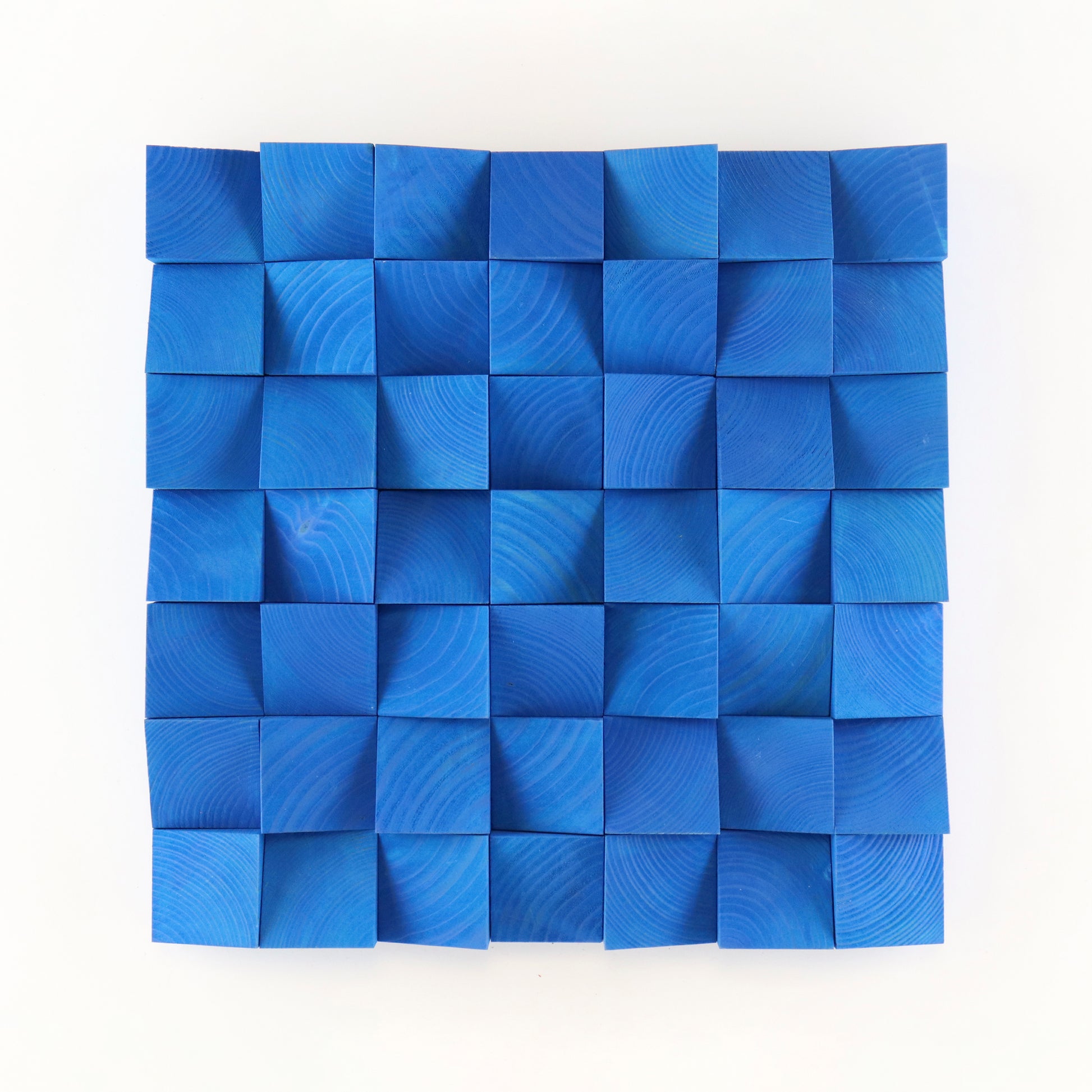 Sky Blue 3D wooden wall art panel featuring sculpted geometric wood blocks and rich acoustic texture for modern interior decor.