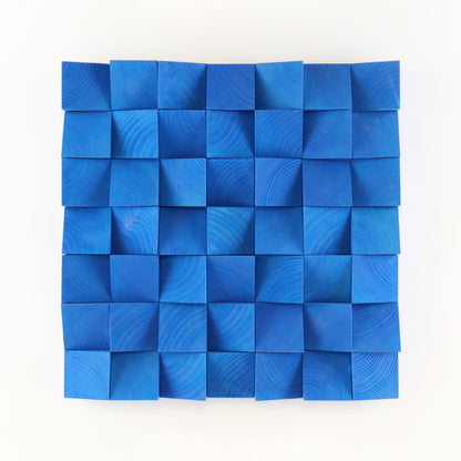 Sky Blue 3D wooden wall art panel featuring sculpted geometric wood blocks and rich acoustic texture for modern interior decor.