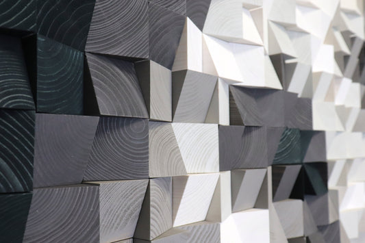 Handcrafted wooden wall art designed as an acoustic sound diffuser for modern interiors.