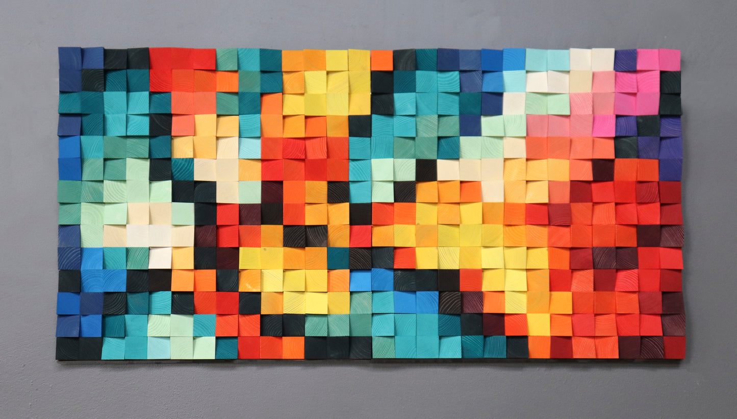 Eco-friendly handcrafted wooden wall art inspired by spring’s warmth and color.