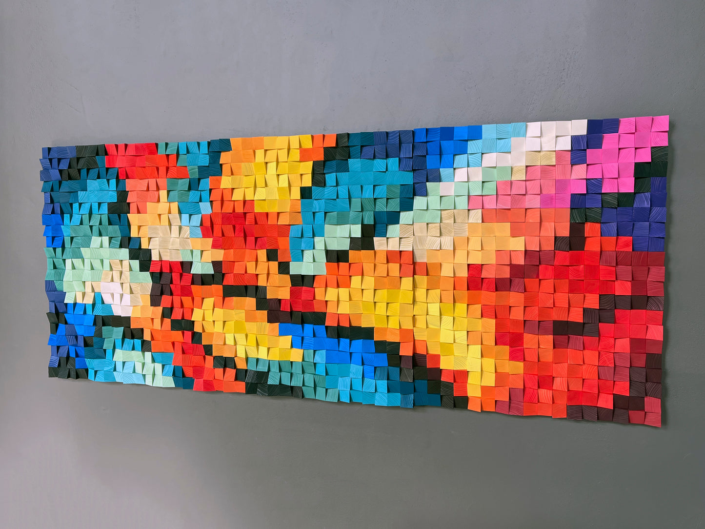 Spring Flowers 3D wooden wall art by WoodenPix featuring vivid red, yellow, and blue tones.