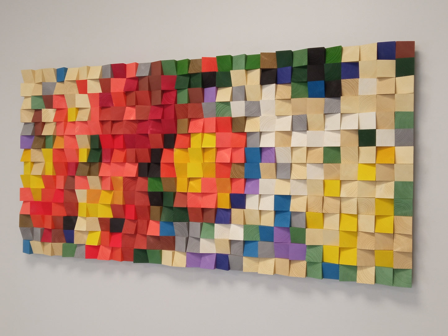 Scarlet Flowers wooden acoustic wall panel with rich tones of red, yellow, and natural wood grain.