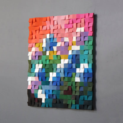 Colorful 3D wood wall art piece for modern interiors by WoodenPix.