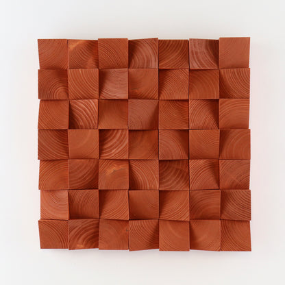 Handcrafted copper-toned wooden wall décor featuring natural grain.